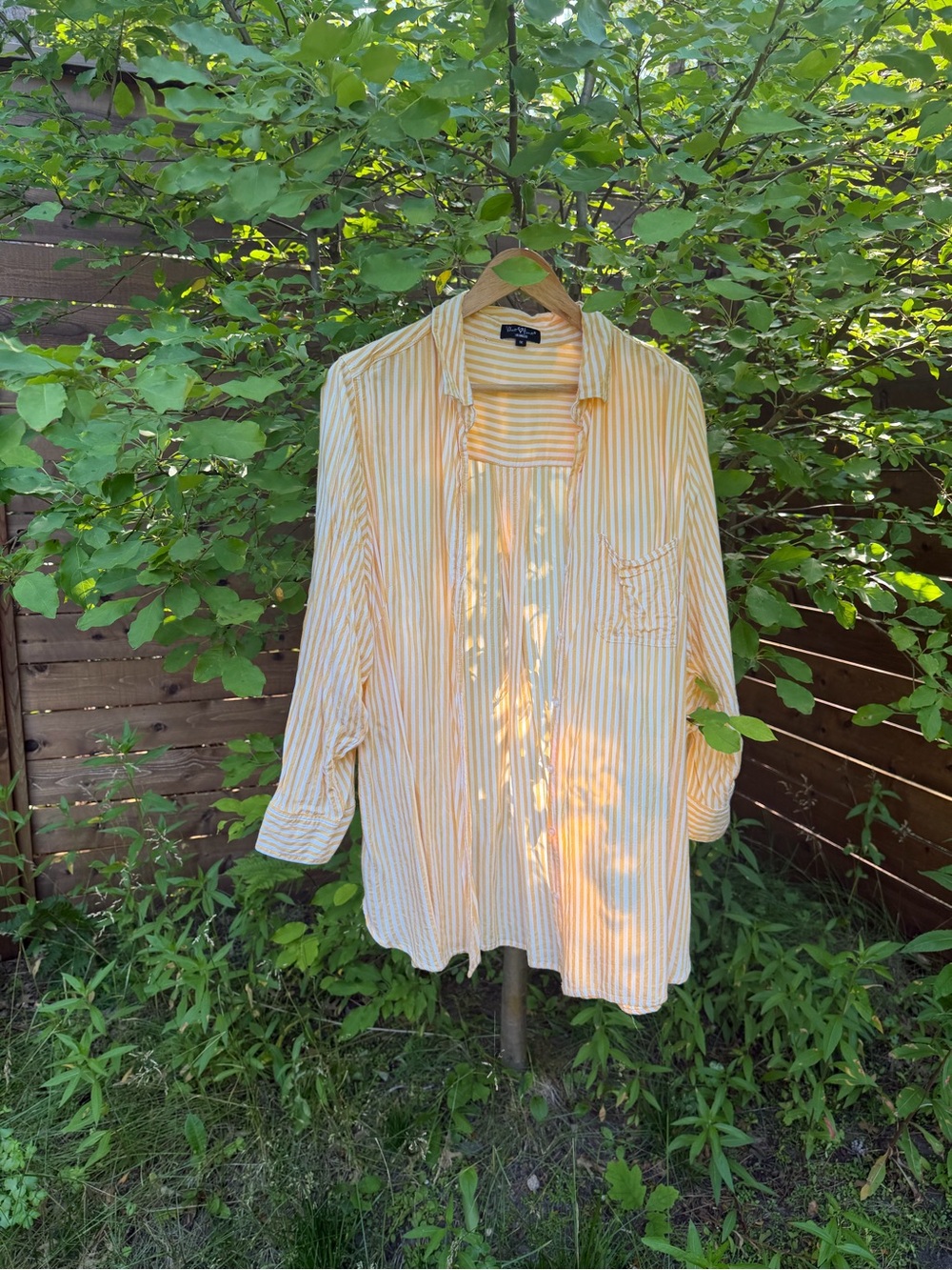 Velvet Heart Yellow & White Striped Button-Up Shirt Oversized Swim Cover up